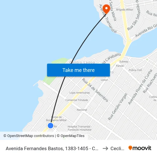 Avenida Fernandes Bastos, 1383-1405 - Caldas Júnior to Ceclimar map