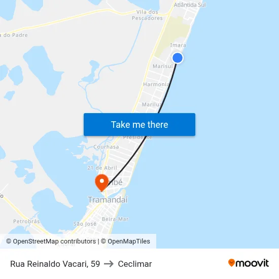 Rua Reinaldo Vacari, 59 to Ceclimar map