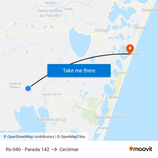 Rs-040 - Parada 142 to Ceclimar map