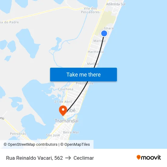 Rua Reinaldo Vacari, 562 to Ceclimar map
