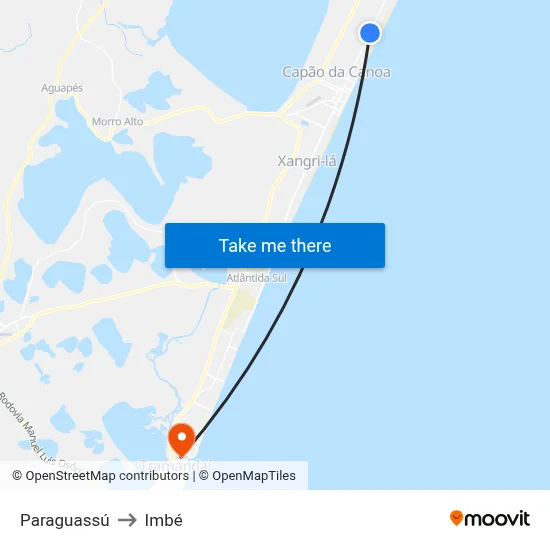 Paraguassú to Imbé map