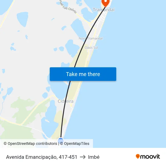 Avenida Emancipação, 417-451 to Imbé map