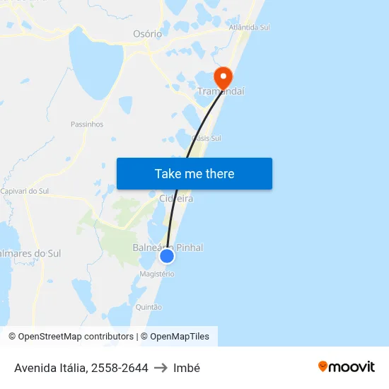 Avenida Itália, 2558-2644 to Imbé map