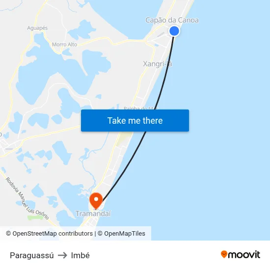 Paraguassú to Imbé map