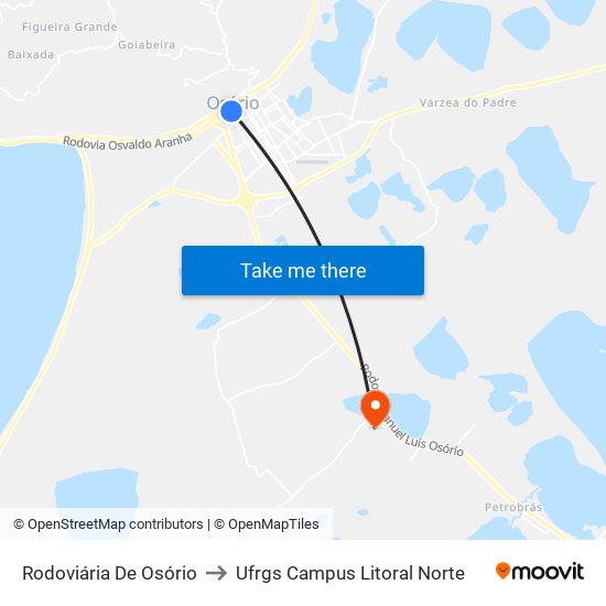 Rodoviária De Osório to Ufrgs Campus Litoral Norte map