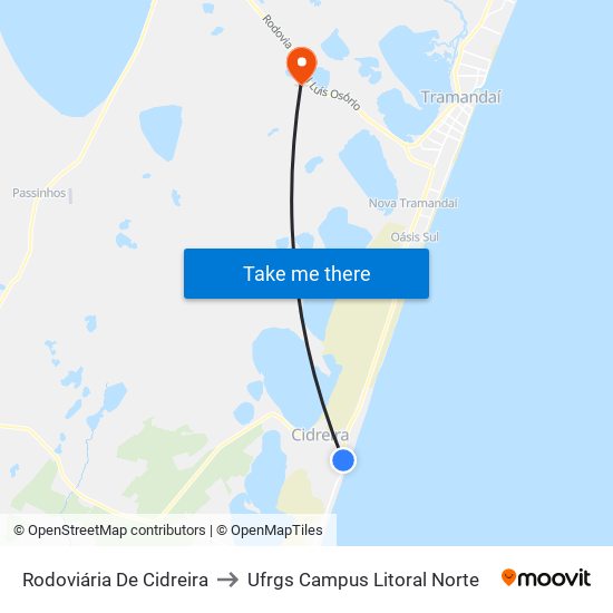 Rodoviária De Cidreira to Ufrgs Campus Litoral Norte map