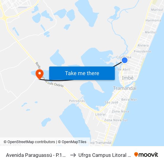 Avenida Paraguassú - P.10 Asun to Ufrgs Campus Litoral Norte map