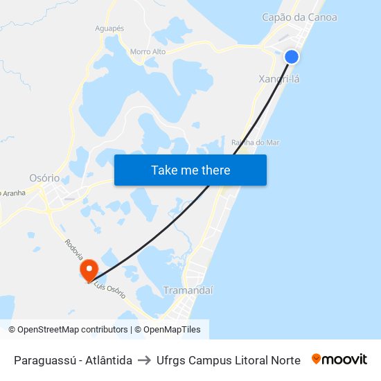 Paraguassú - Atlântida to Ufrgs Campus Litoral Norte map