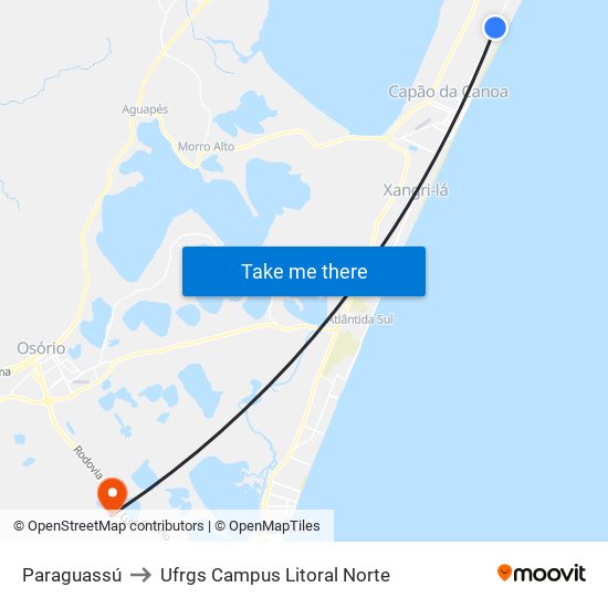 Paraguassú to Ufrgs Campus Litoral Norte map