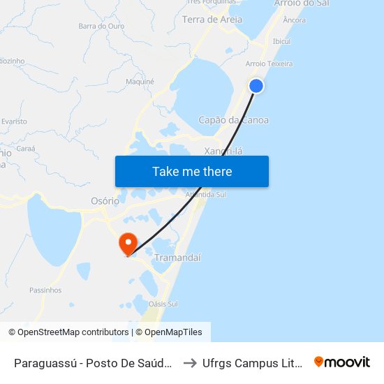 Paraguassú - Posto De Saúde Capão Novo to Ufrgs Campus Litoral Norte map
