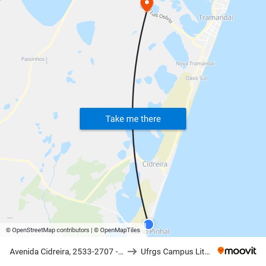 Avenida Cidreira, 2533-2707 - Costa Do Sol to Ufrgs Campus Litoral Norte map