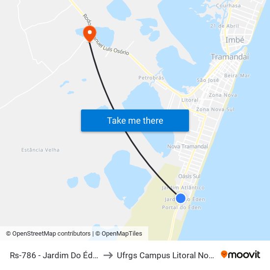 Rs-786 - Jardim Do Éden to Ufrgs Campus Litoral Norte map