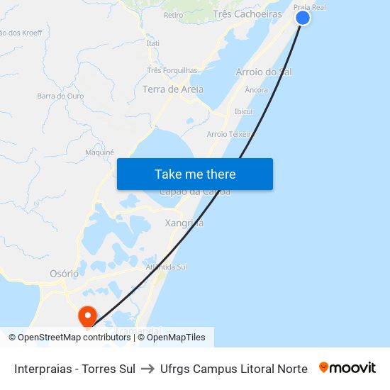 Interpraias - Torres Sul to Ufrgs Campus Litoral Norte map