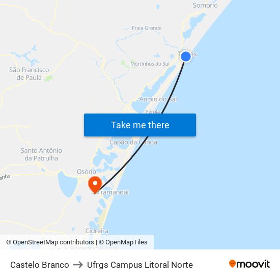 Castelo Branco to Ufrgs Campus Litoral Norte map