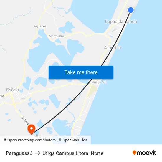 Paraguassú to Ufrgs Campus Litoral Norte map