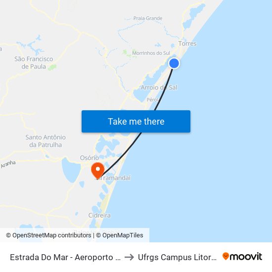 Estrada Do Mar - Aeroporto De Torres to Ufrgs Campus Litoral Norte map