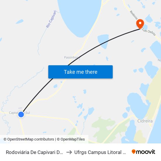 Rodoviária De Capivari Do Sul to Ufrgs Campus Litoral Norte map