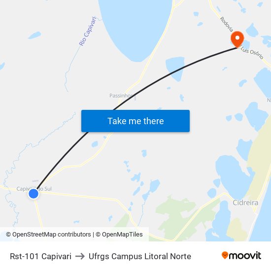 Rst-101 Capivari to Ufrgs Campus Litoral Norte map