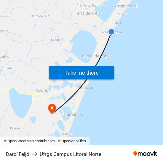 Darcí Feijó to Ufrgs Campus Litoral Norte map