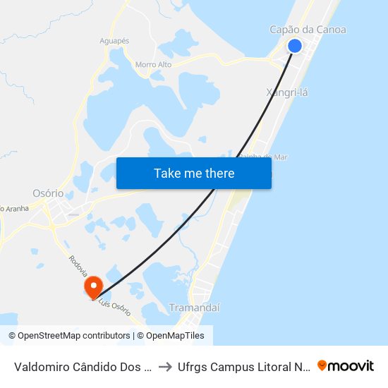 Valdomiro Cândido Dos Reis to Ufrgs Campus Litoral Norte map