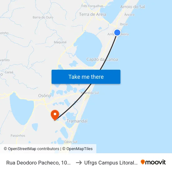 Rua Deodoro Pacheco, 1037-1197 to Ufrgs Campus Litoral Norte map