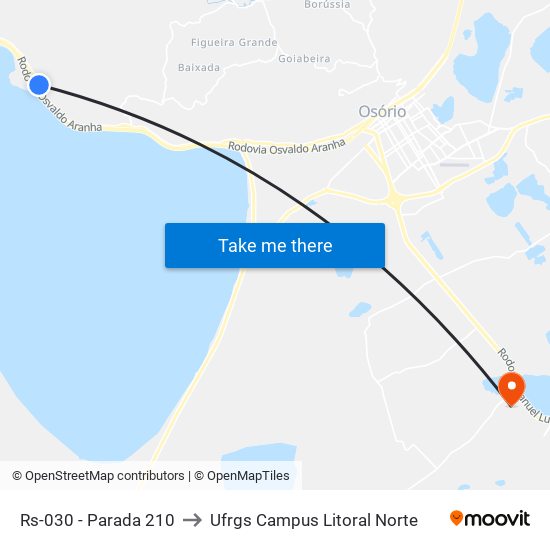 Rs-030 - Parada 210 to Ufrgs Campus Litoral Norte map