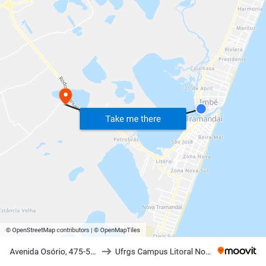 Avenida Osório, 475-575 to Ufrgs Campus Litoral Norte map