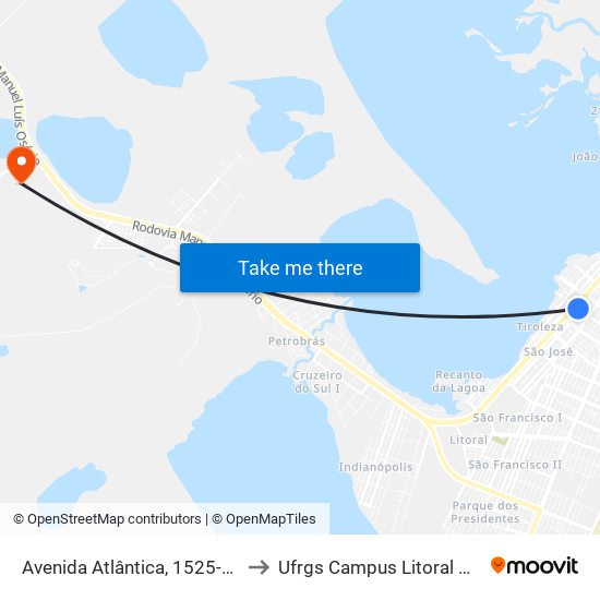 Avenida Atlântica, 1525-1597 to Ufrgs Campus Litoral Norte map