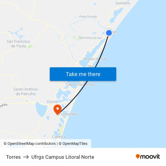 Torres to Ufrgs Campus Litoral Norte map