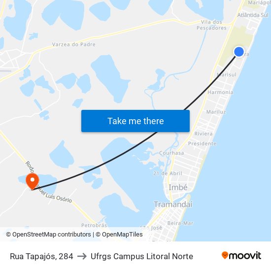 Rua Tapajós, 284 to Ufrgs Campus Litoral Norte map