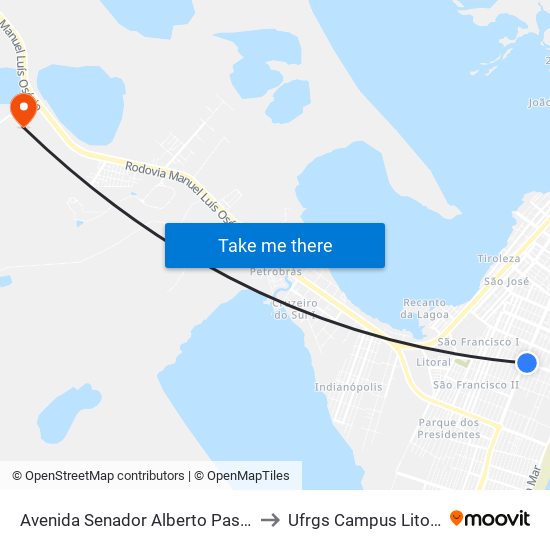 Avenida Senador Alberto Pasqualini, 1152 to Ufrgs Campus Litoral Norte map