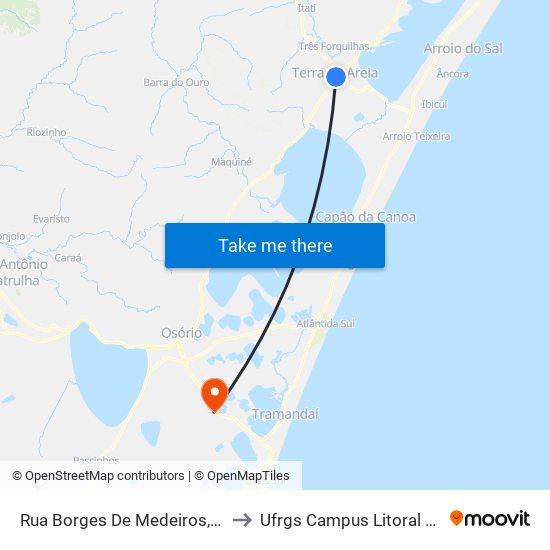 Rua Borges De Medeiros, 5035 to Ufrgs Campus Litoral Norte map
