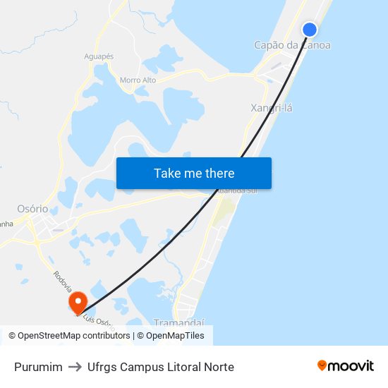 Purumim to Ufrgs Campus Litoral Norte map