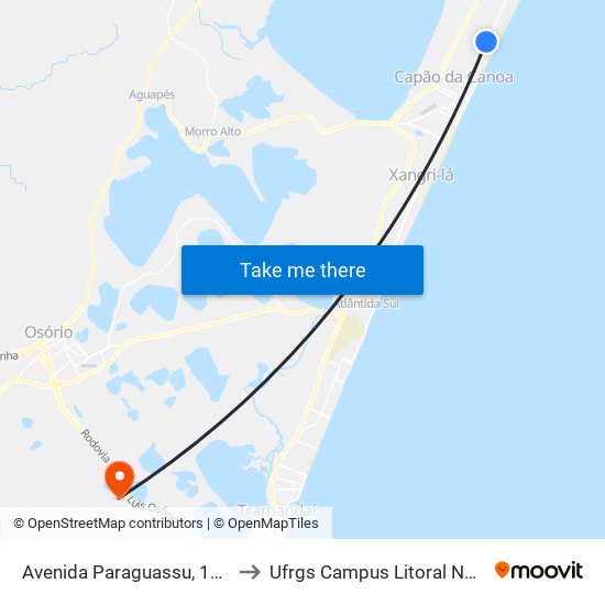 Avenida Paraguassu, 1495 to Ufrgs Campus Litoral Norte map