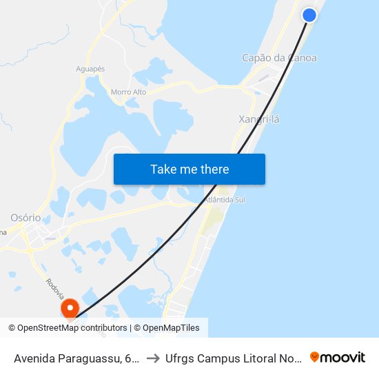 Avenida Paraguassu, 625 to Ufrgs Campus Litoral Norte map