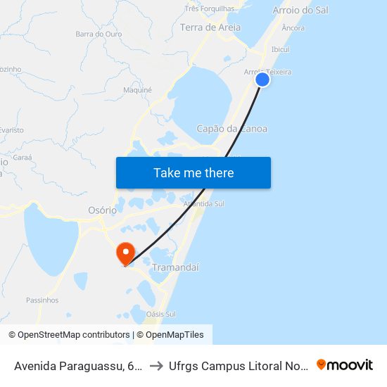 Avenida Paraguassu, 632 to Ufrgs Campus Litoral Norte map