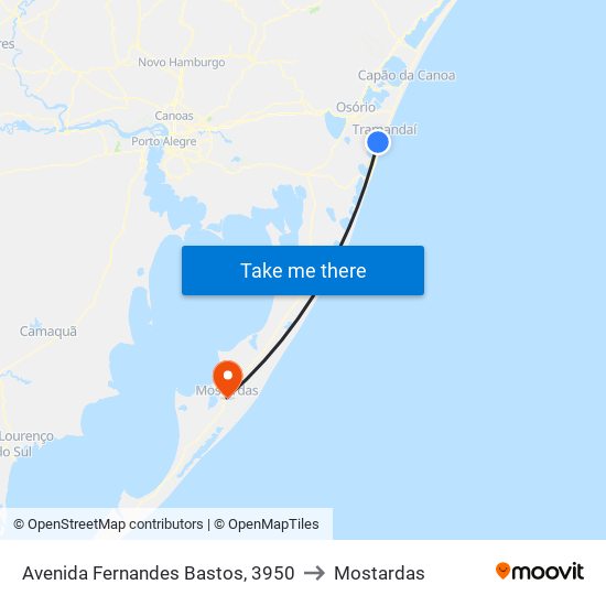 Avenida Fernandes Bastos, 3950 to Mostardas map