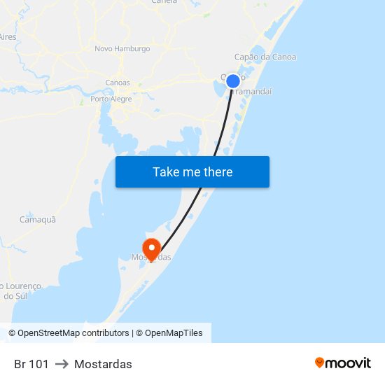 Br 101 to Mostardas map