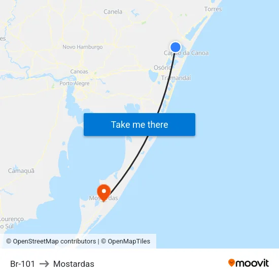 Br-101 to Mostardas map
