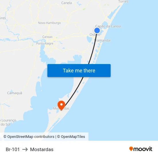 Br-101 to Mostardas map