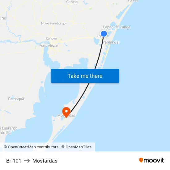 Br-101 to Mostardas map