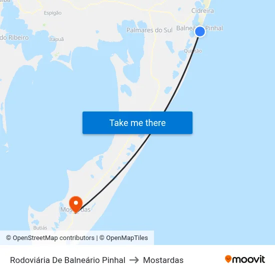 Rodoviária De Balneário Pinhal to Mostardas map