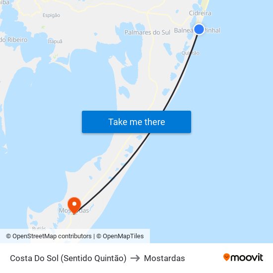 Costa Do Sol (Sentido Quintão) to Mostardas map