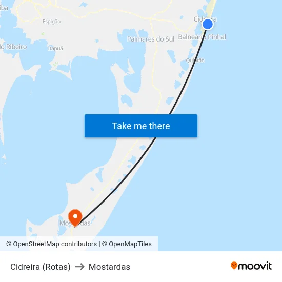 Cidreira (Rotas) to Mostardas map