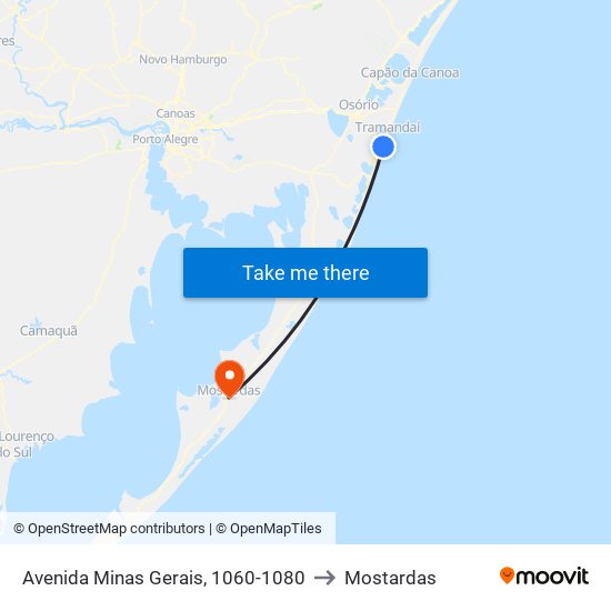 Avenida Minas Gerais, 1060-1080 to Mostardas map