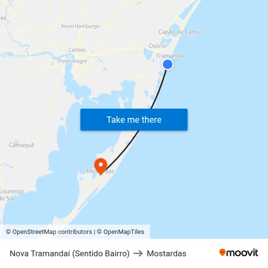 Nova Tramandaí (Sentido Bairro) to Mostardas map