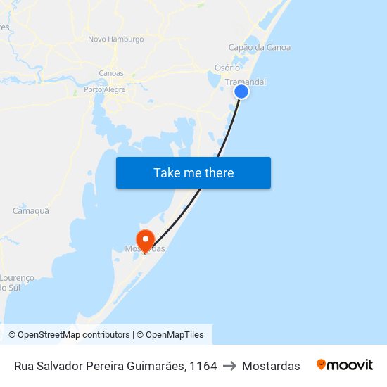 Rua Salvador Pereira Guimarães, 1164 to Mostardas map