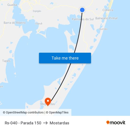 Rs-040 - Parada 150 to Mostardas map