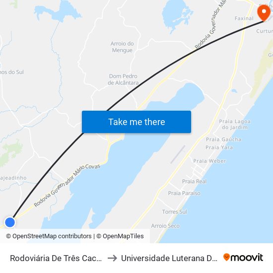 Rodoviária De Três Cachoeiras to Universidade Luterana Do Brasil map