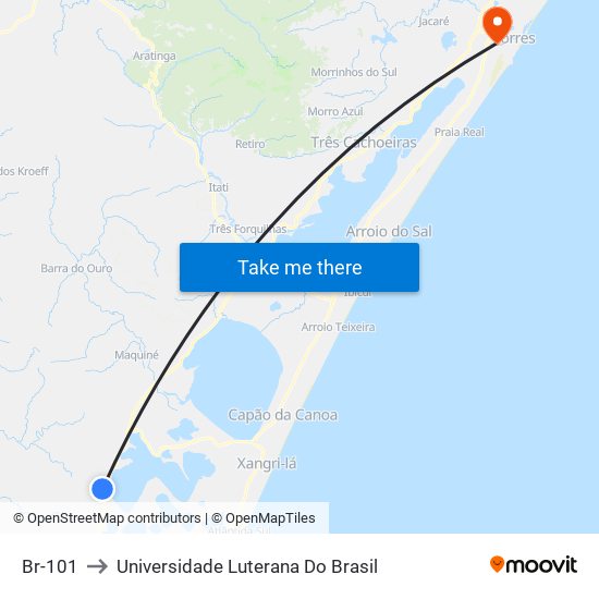 Br-101 to Universidade Luterana Do Brasil map